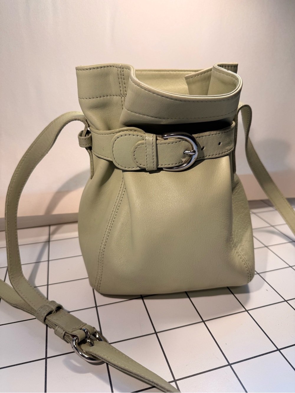Coach 4156 Belted Pouch aqua light green RARE color leather bucket bag